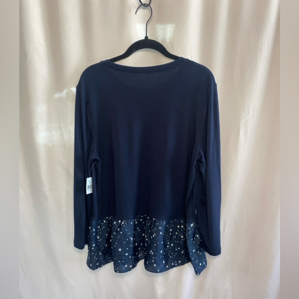 Kate Spade Broome Street 3/4 Sleeve Double Bottom Ruffle Rich Navy Top Size L - Picture 4 of 11